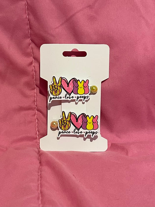Peace love and peeps hair clips
